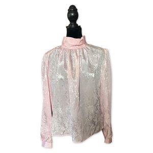 Vintage 80s T. R. Bentley High Collar Pink Abstract Blouse